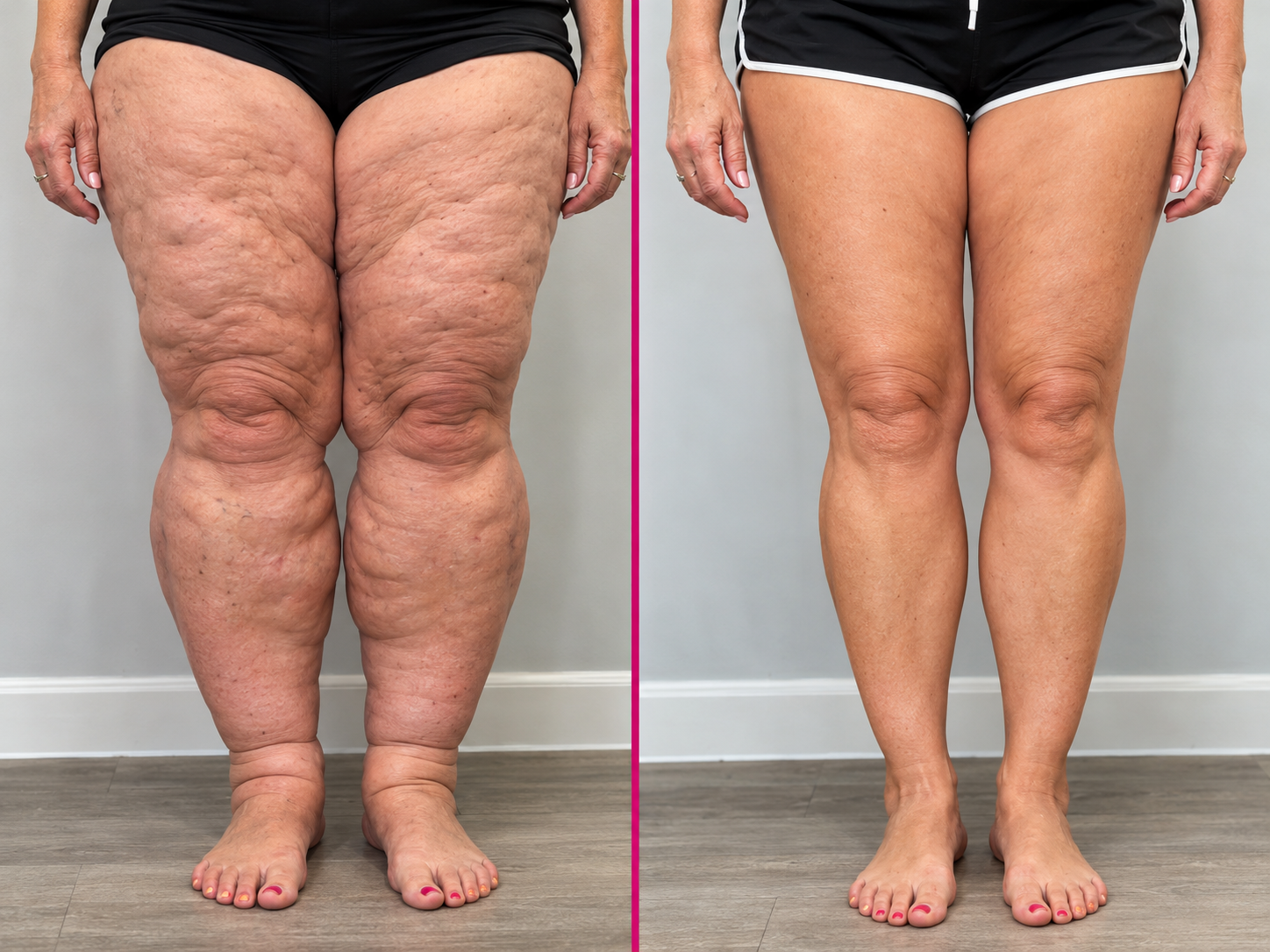 Comparación antes y después de las piernas